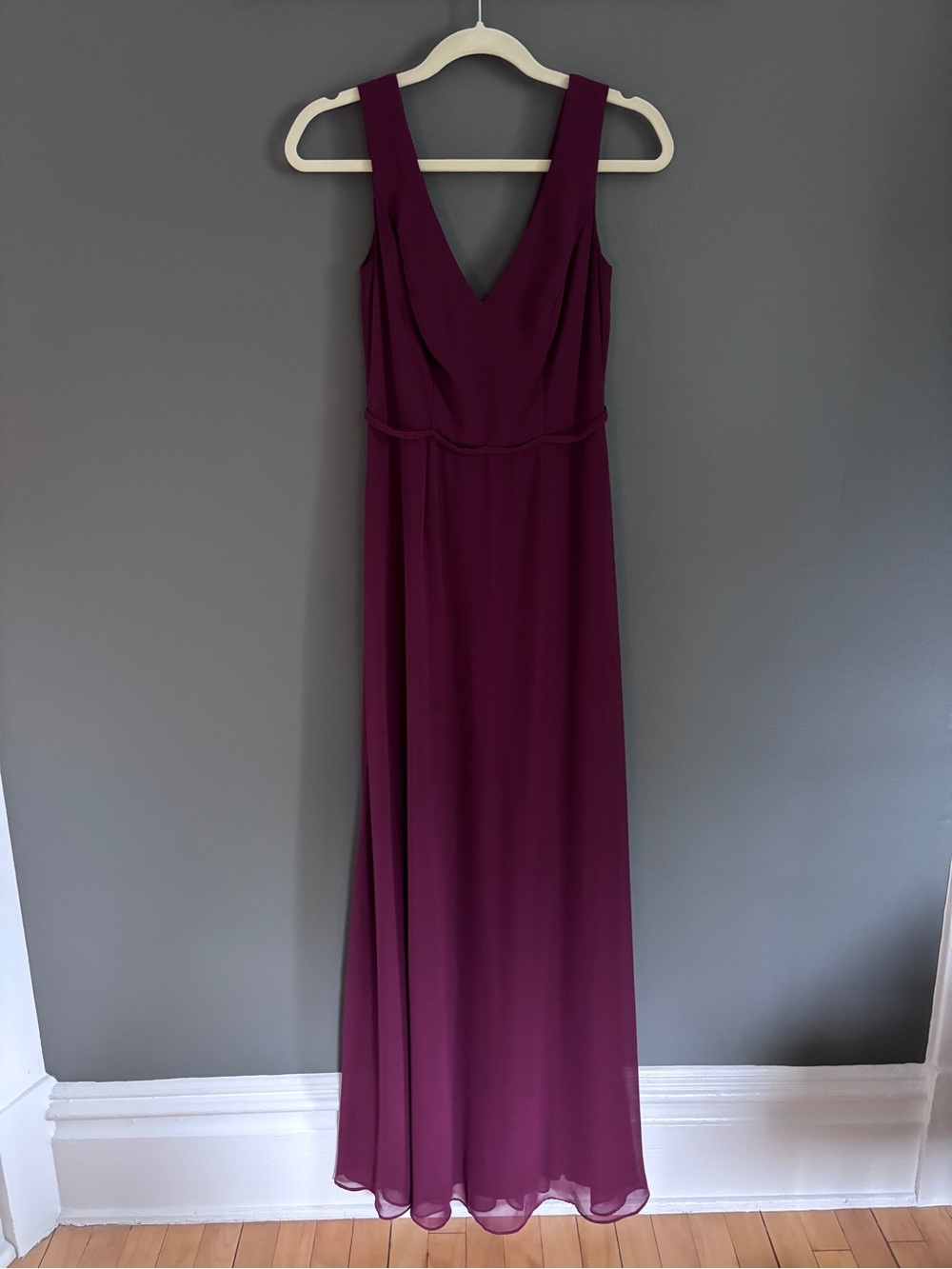 David's Bridal Deep Plum V-Neck Maxi Dress